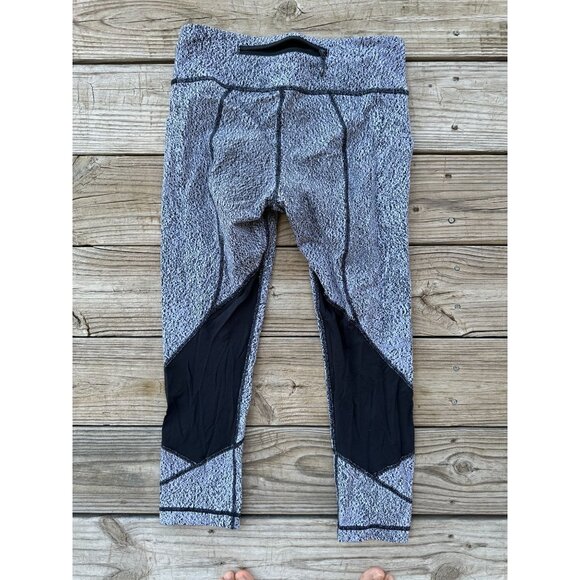 Lululemon Leggings Pace Rival Crop Power Luxtreme Spray black white Size 6 - Picture 2 of 4